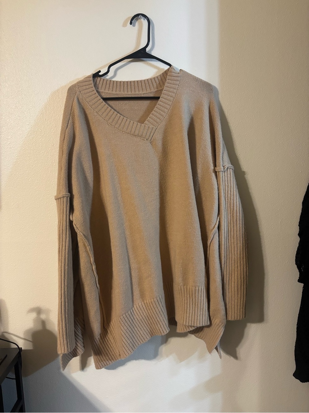 Oversized V-Neck Women's Sweater in Beige